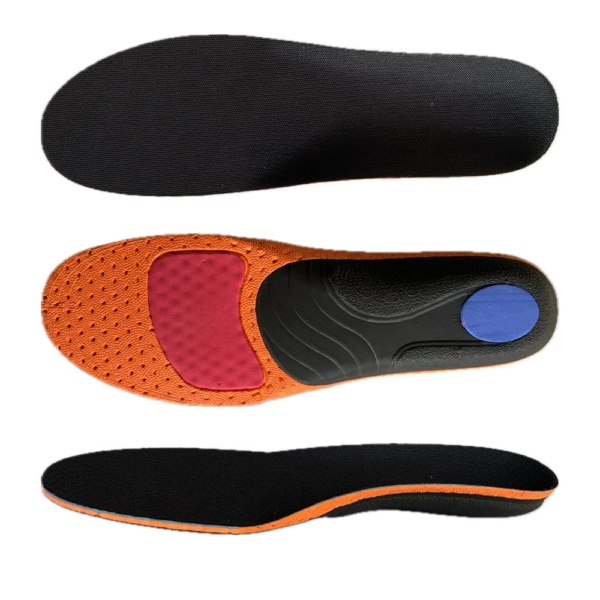 Eva + memory foam + forefoot and heel shock absorbing pads + hard Eva arch support